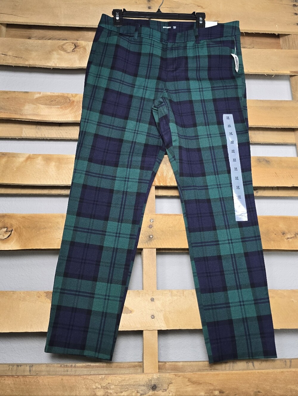 NWT Old Navy Pixie Green and Navy Plaid Trousers Size:12